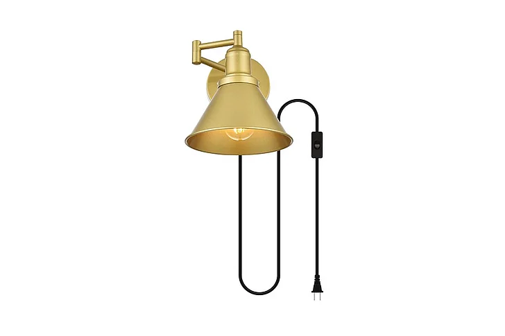 Elegant Jair 1 Light Brass Swing Arm Plug in Wall Sconce LD7331W7BRA CLOSEOUT