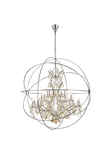 Elegant Geneva 25 Light Polished Nickel Chandelier Golden Teak (Smoky) Royal Cut Crystal 1130G60PN-GT/RC