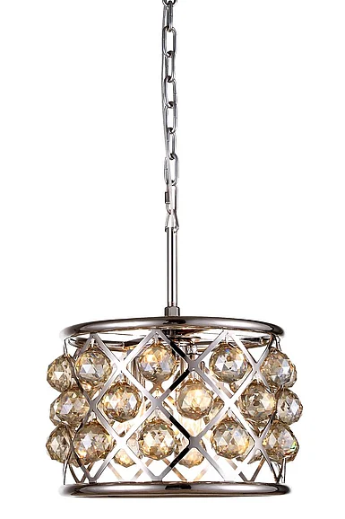 Elegant Madison 3 Light Polished Nickel Pendant Golden Teak (Smoky) Royal Cut Crystal 1214D12PN-GT/RC