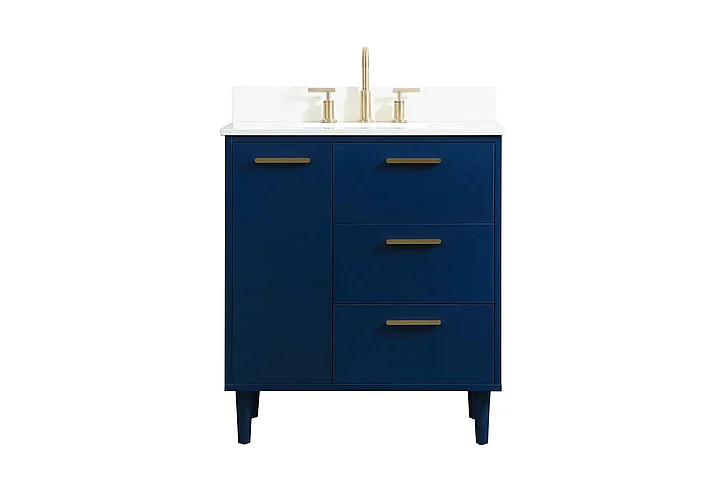 Elegant 30 In. Bathroom Vanity in Blue with Backsplash VF47030MBL-BS