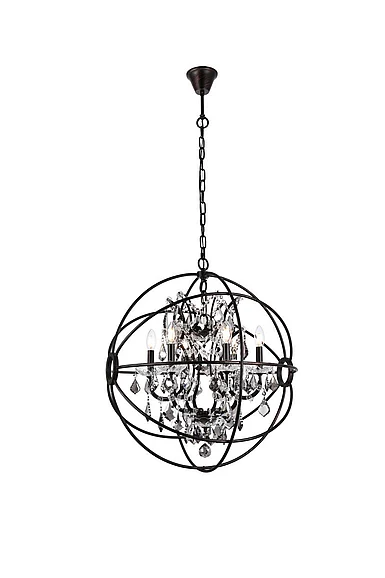 Elegant Geneva 6 Light Dark Bronze Chandelier Silver Shade (Grey) Royal Cut Crystal 1130D25DB-SS/RC