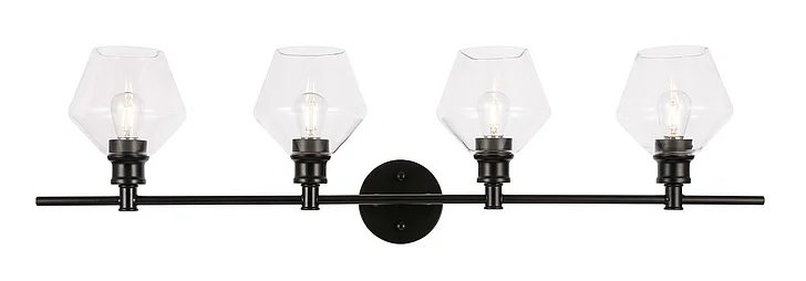 Elegant Gene 4 Light Black and Clear Glass Wall Sconce LD2320BK