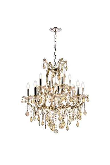 Elegant Maria Theresa 13 Light Golden Teak Chandelier Golden Teak (Smoky) Royal Cut Crystal 2800D27GT-GT/RC