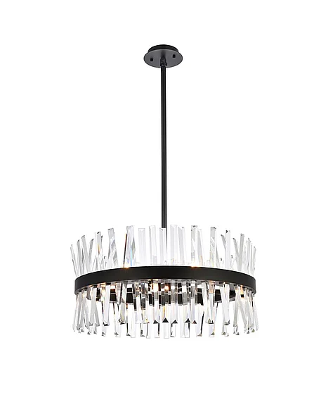 Elegant Serephina 25 In. Crystal Round Pendant Light in Black 6200D25BK