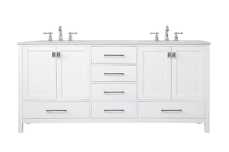 Elegant 72 In. Double Bathroom Vanity in White VF18872DWH