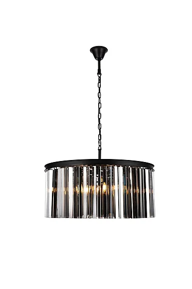 Elegant Sydney 8 Light Matte Black Chandelier Silver Shade (Grey) Royal Cut Crystal 1208D31MB-SS/RC