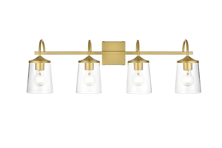 Elegant Avani 4 Light Brass and Clear Bath Sconce LD7313W33BRA CLOSEOUT