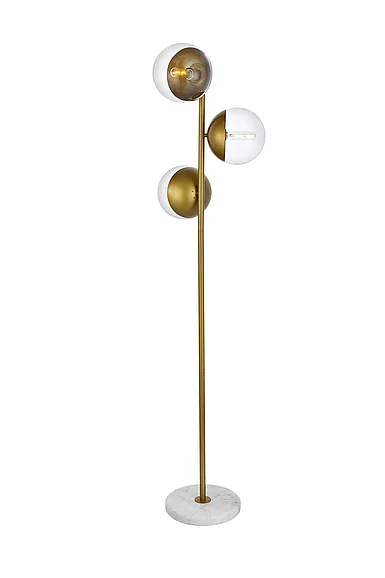 Elegant Eclipse 3 Lights Brass Floor Lamp with Clear Glass LD6163BR
