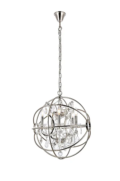 Elegant Geneva 5 Light Polished Nickel Pendant Clear Royal Cut Crystal 1130D20PN/RC