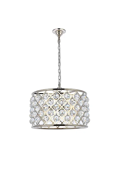 Elegant Madison 6 Light Polished Nickel Pendant Clear Royal Cut Crystal 1206D20PN/RC