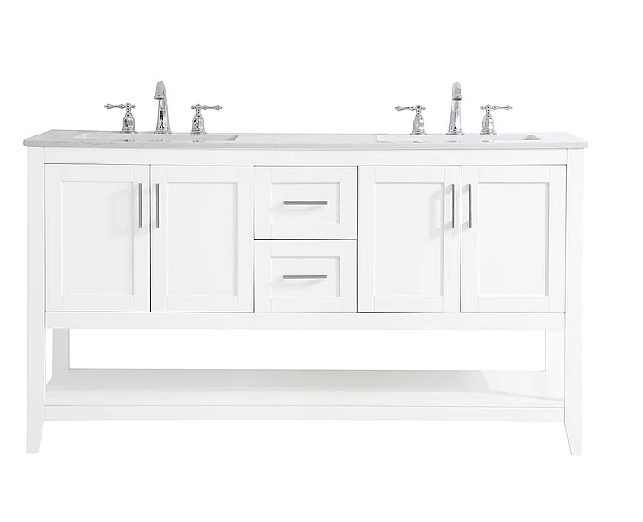 Elegant 60 In. Double Bathroom Vanity in White VF16060DWH