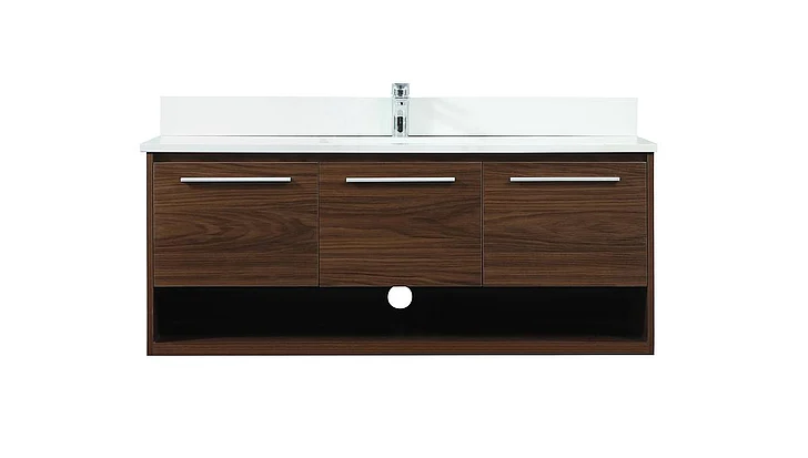 Elegant 48 In. Single Bathroom Vanity in Walnut with Backsplash VF43548MWT-BS CLOSEOUT