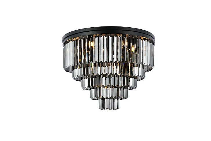 Elegant Sydney 17 Light Matte Black Flush Mount Silver Shade (Grey) Royal Cut Crystal 1231F32MB-SS/RC