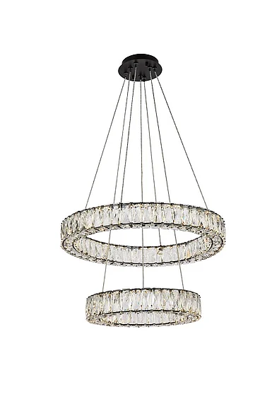 Elegant Monroe 24 In. Led Double Ring Pendant in Black 3503G24BK