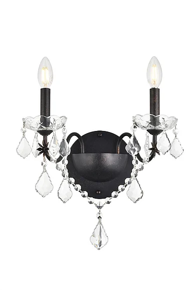 Elegant St. Francis 2 Light Dark Bronze Wall Sconce Clear Royal Cut Crystal V2015W2DB/RC