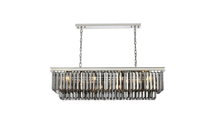 Elegant Sydney 12 Light Polished Nickel Chandelier Silver Shade (Grey) Royal Cut Crystal 1232D50PN-SS/RC