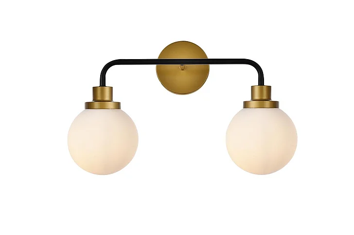 Elegant Hanson 2 Lights Bath Sconce in Black with Brass with Frosted Shade LD7032W19BRB