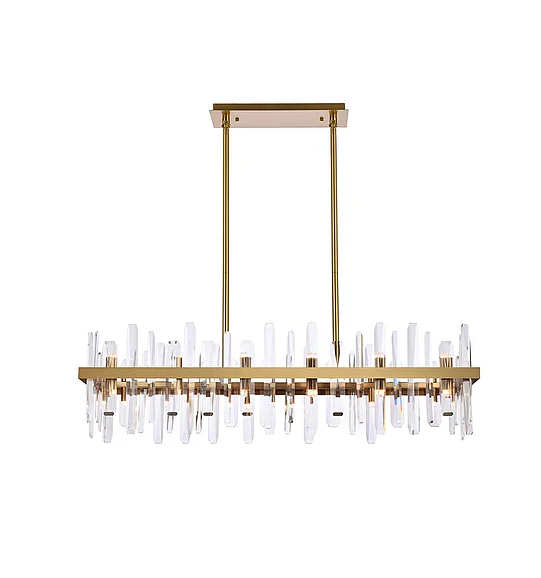 Elegant Serena 42 In. Crystal Rectangle Chandelier in Satin Gold 2200G42SG