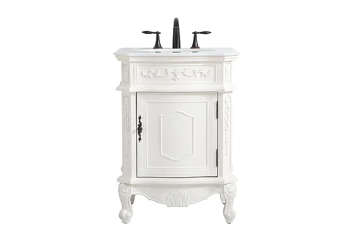 Elegant 24 In. Single Bathroom Vanity in Antique White with Ivory White Engineered Marble VF-1031AW-VW