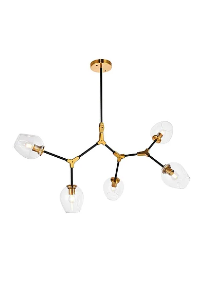 Elegant Cavoli 5 Light in Light Antique Brass and Flat Black Pendant 1712D42LAB