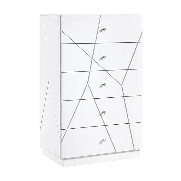 Glamorous White Finish 5-Drawers Storage Chest 1Pc Geometric Design Accents