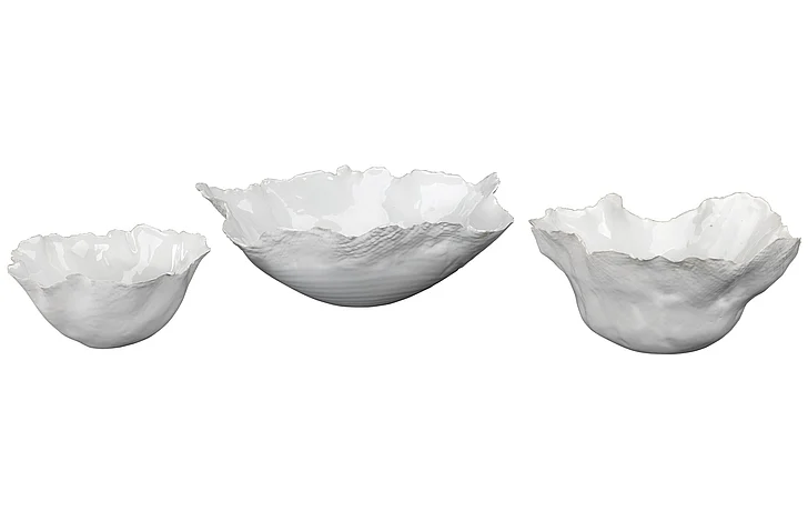 Jamie Young Jamie Young Fleur Ceramic Decorative Bowls (Set of 3), White 7FLEU-BOWH