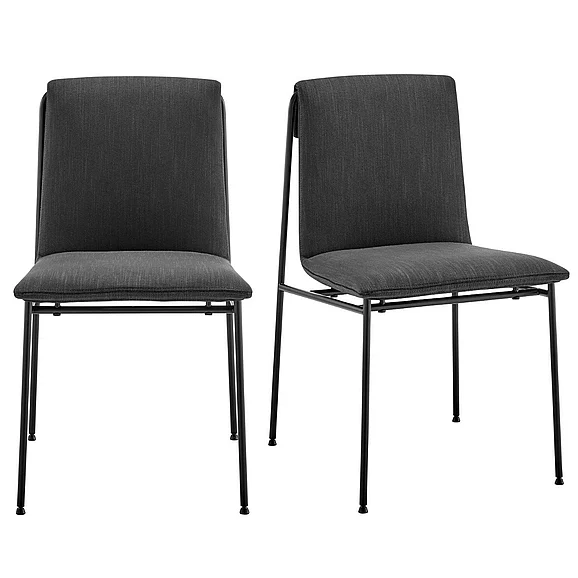 Euro Style Ludvig Side Chair in Anthracite Fabric with Black Steel Legs 80078ANTH (Set of 2)