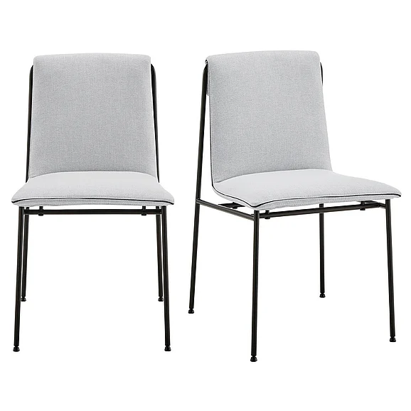 Euro Style Ludvig Side Chair in Light Gray Fabric with Black Steel Legs 80078LTGRY (Set of 2)