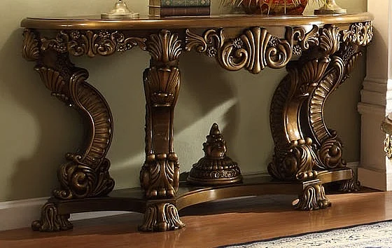 Homey Design HD-8008 Console Table in Met Ant Gold and Perfect Brown HD-CON8008