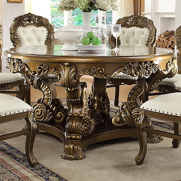 Homey Design HD-8008 Round Dining Table in Metallic Antique Gold HD-D8008