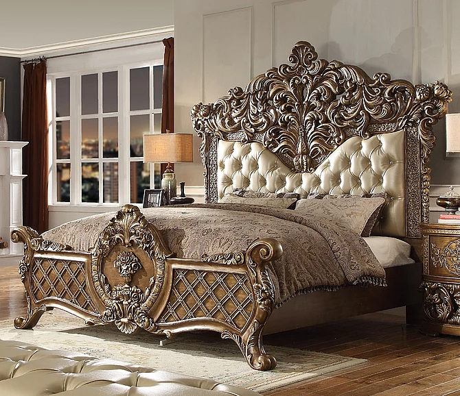 Homey Design HD-8018 King Upholstered Bed in Antique Gold HD-8018EKBED