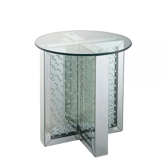 Acme Furniture Nysa End Table in Mirrored & Faux Crystals 80217