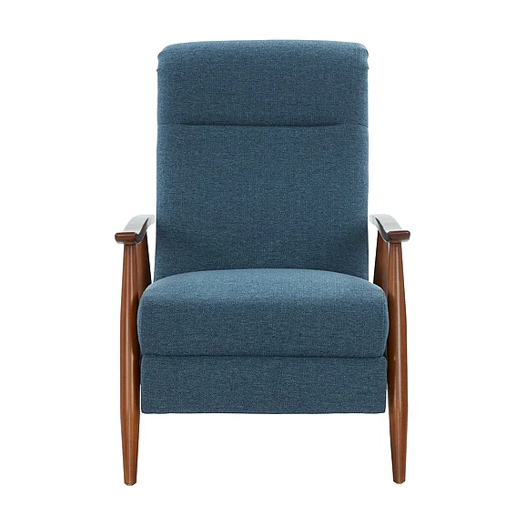 Comfort Pointe Terni Wood Arm Push Back Recliner in Performance Fabric - Denim in Denim 8022PF-10