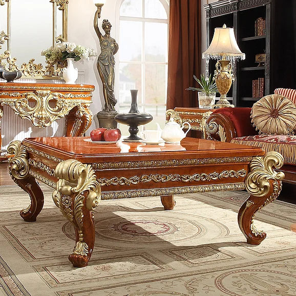 Homey Design HD-8024 - Coffee Table in Cedar Red w/Gold Highlight HD-C8024