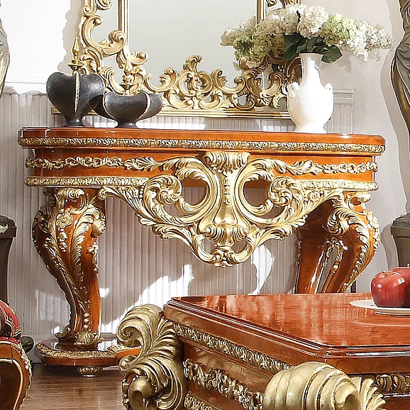 Homey Design HD-8024 - Console Table in Cedar Red w/Gold Highlight HD-CON8024