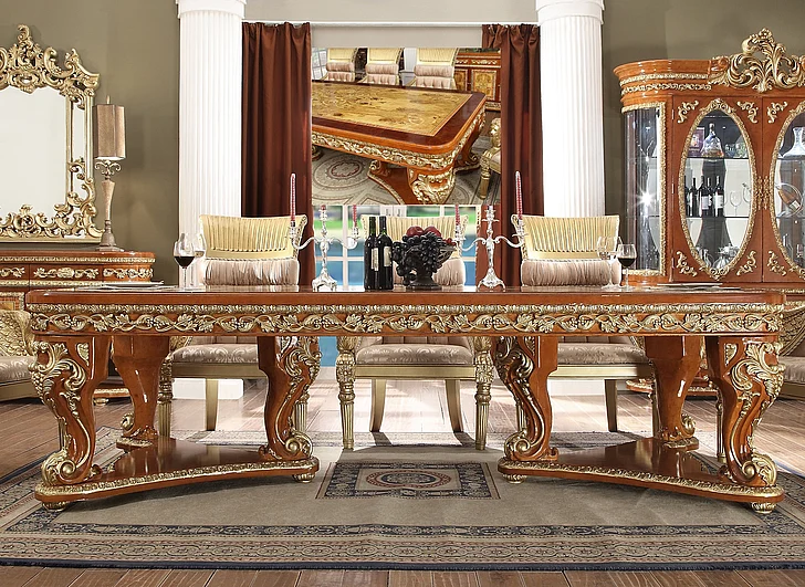 Homey Design HD-8024 - Rectangular Dining Table in Cedar Red w/Gold Highlight HD-DT8024