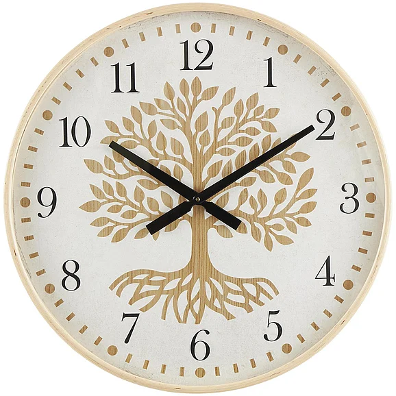 UMA Brown Wooden Tree Decorative Wall Clock with Cream Backing, 24" x 2" x 24" | 80352 CLOSEOUT