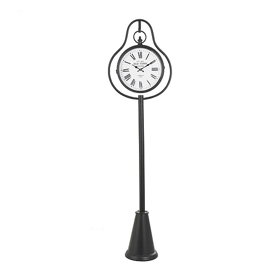 UMA Black Metal Double Sided Decorative Clock with Cone Shaped Base, 22" x 12" x 81" | 80359