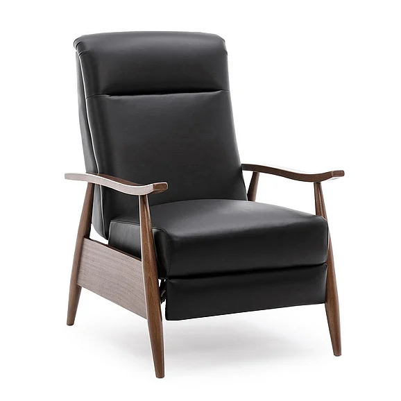 Comfort Pointe Fairview Leather Wood Arm Push Back Recliner - Black 8050-50