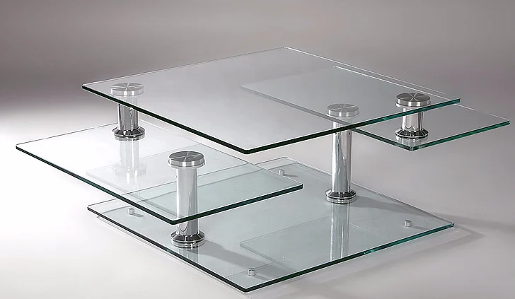 Chintaly 8052 Square Motion Glass Top Cocktail Table in Clear/Chrome 8052-CT