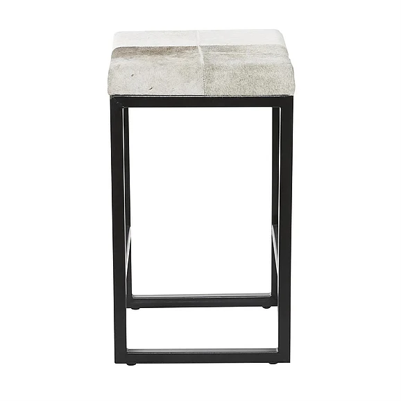 UMA Leather Cowhide Kitchen Counter Stool with Black Base in Beige 80600