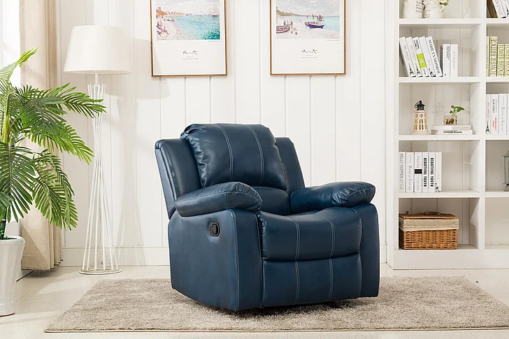 Comfort Pointe Clifton Navy Blue Leather Gel Glider Rocker Recliner 8070-10
