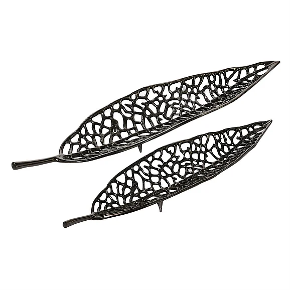 UMA Black Aluminum Metal Leaf Living Room Decor Tray, Set of 2 31, 24W | 80791 CLOSEOUT