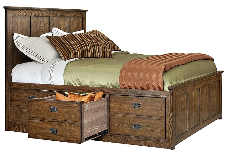Intercon Furniture Oak Park Queen Panel Bed w/ 6 Storage Drawers in Mission