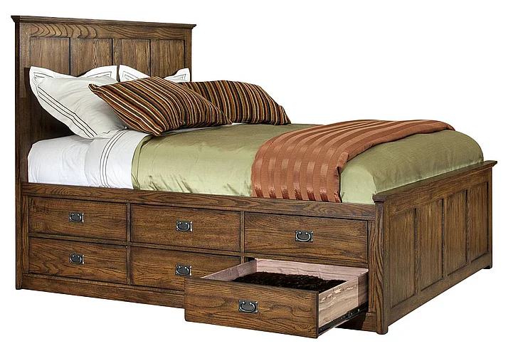 Intercon Furniture Oak Park Queen Panel Bed w/ 12 Storage Drawers in Mission