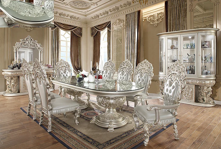 Homey Design HD-8088 9pc Dining Room Set in Metallic Silver