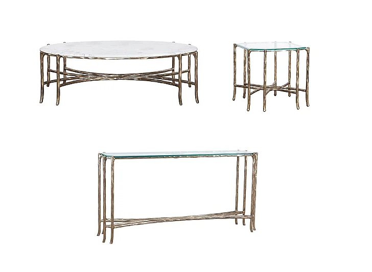Fairfield Chair Monier 3pc Cocktail Table Set in Antique Gold