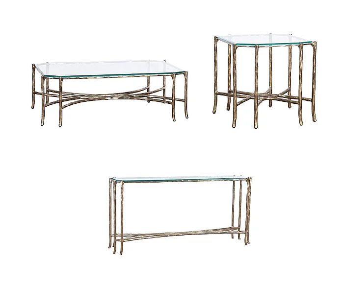 Fairfield Chair Monier 3pc Cocktail Table Set in Antique Gold 8089-93-G-OCCSET