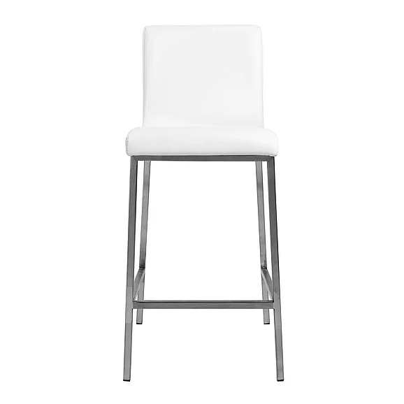 Euro Style Scott Counter Stool in White and Brushed Stainless Steel (Set of 2) 80955WHT CLOSEOUT