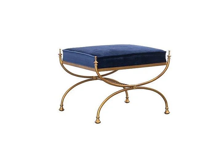 Maitland-Smith Royal Blue Courtly Bench in Royal Blue/Brass 8120-42-B CLOSEOUT